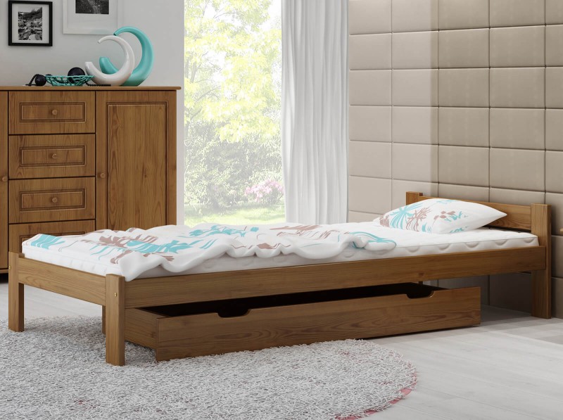 Pat din lemn 90x200 cu somieră Naba stejar