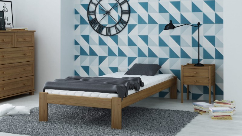 Pat din lemn 90x200 cu somieră Irys eco stejar