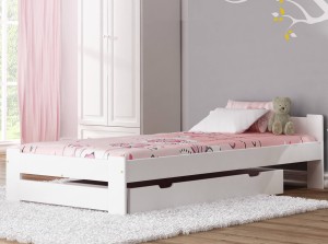 Pat din lemn 90x200 cu somieră Niwa alb