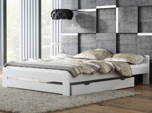 Pat din lemn 140x200 cu somieră Niwa alb