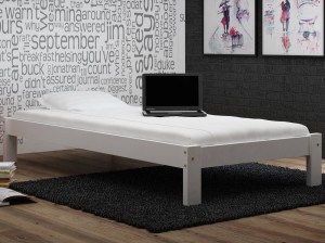 Pat din lemn 90x200 cu somieră Liliana alb