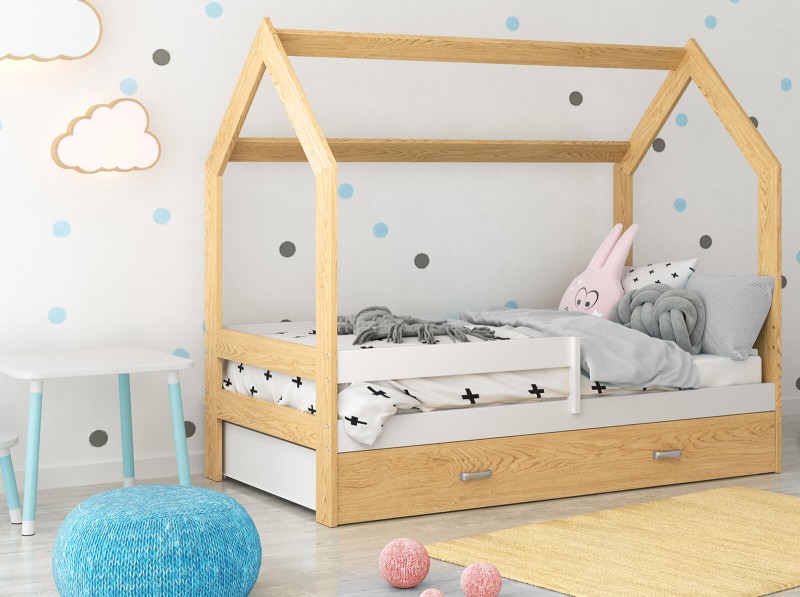 Pat montessori 160x80 căsuță pentru copii pin D3 cu somieră