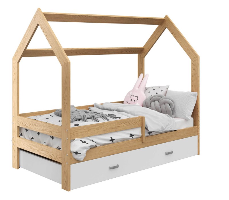 Pat montessori 160x80 căsuță pentru copii pin D3 cu somieră