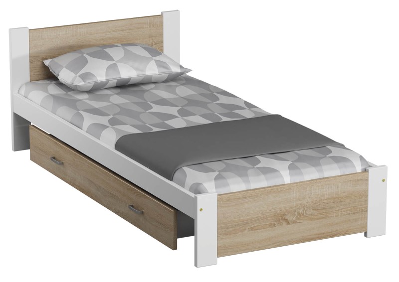 Pat 90x200 cu somieră DMD3 alb + stejar sonoma