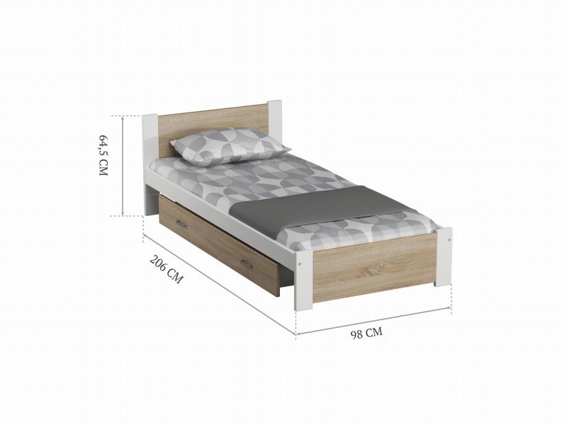 Pat 90x200 cu somieră DMD3 alb + stejar sonoma