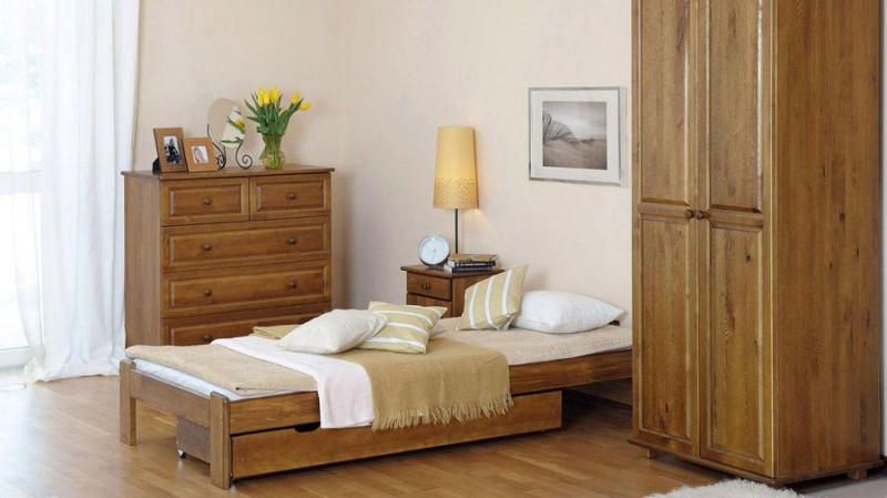 Pat din lemn 90x200 cu Saltea cu arcuri individuale cu somieră Ada