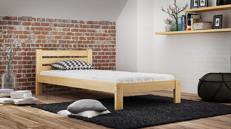 Pat din lemn 90x200 cu somieră Asia pin