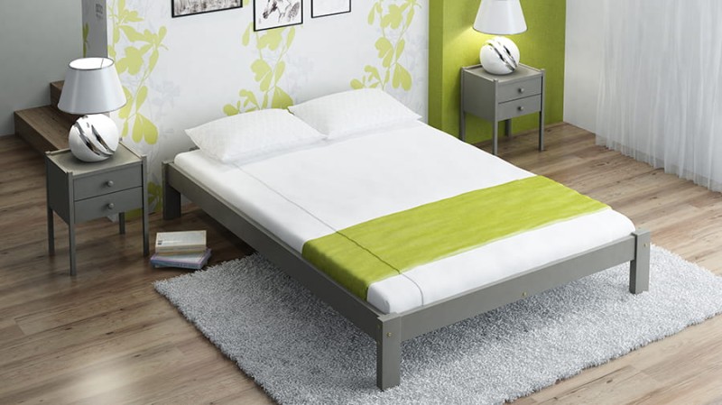 Pat din lemn 160x200 cu somieră Liliana gri