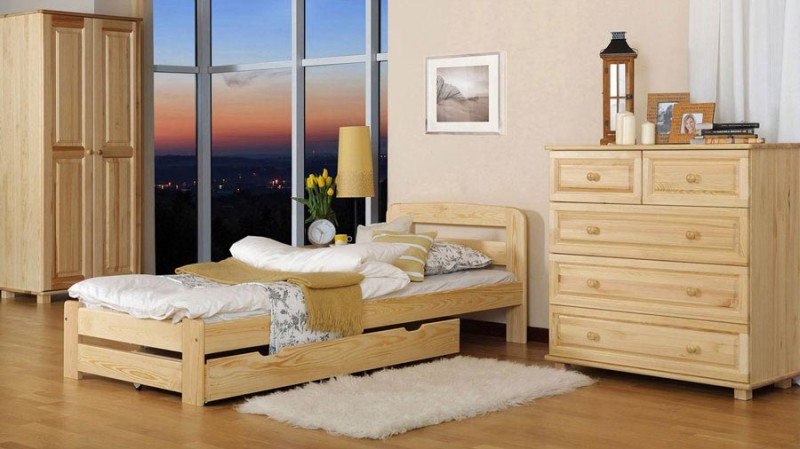 Pat din lemn 90x200 cu somieră Lidia PIN