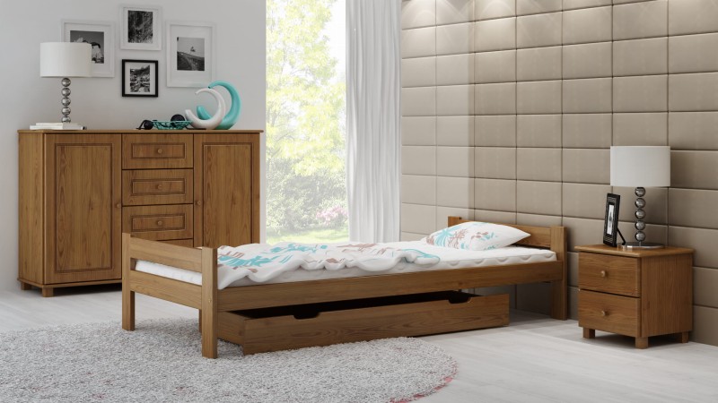 Pat din lemn 90x200 cu somieră Prima eco stejar