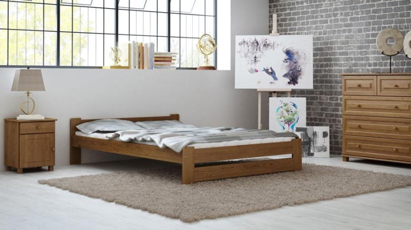 Pat din lemn 160x200 cu somieră Niwa stejar
