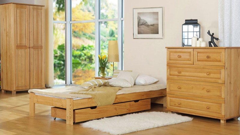 Pat din lemn 90x200 cu Saltea cu arcuri individuale cu somieră Ada