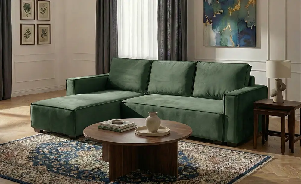 Colțar extensibil Nova verde din stofă Lino pentru living