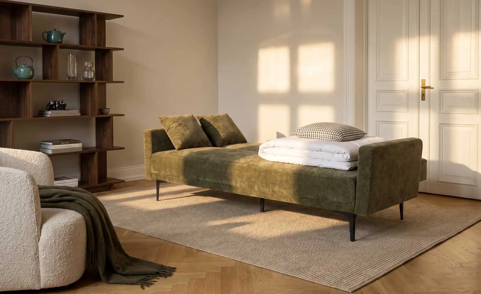 Canapea extensibilă Pavo verde măsliniu în living